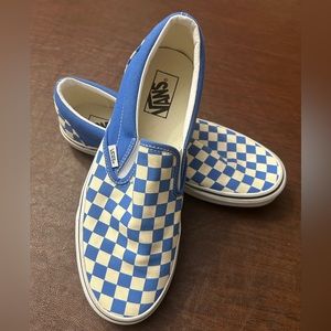 Vans blue checkered slip ons